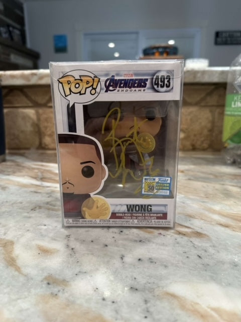 Funko Pop Marvel Wong signed by Benedict Wong (slightly smeared autograph)