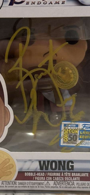 Funko Pop Marvel Wong signed by Benedict Wong (slightly smeared autograph)