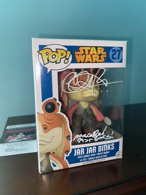 Funko Pop! Star Wars Jar Jar Binks Blue box signed by Ahmed Best
