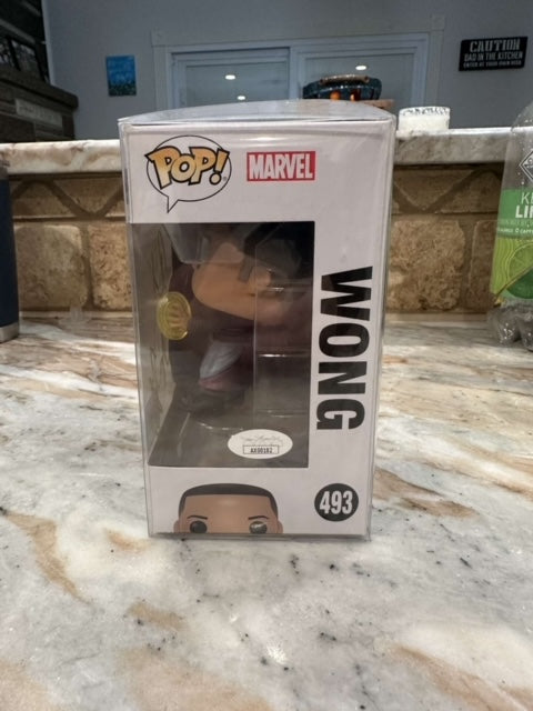Funko Pop Marvel Wong signed by Benedict Wong (slightly smeared autograph)